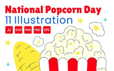 11 National Popcorn Day Vector Illustration