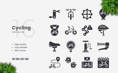 16 Cycling Solid Icons Set