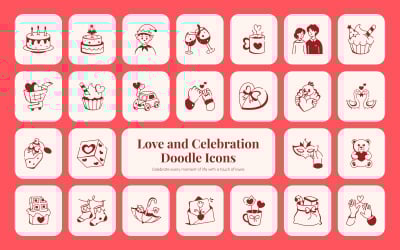 Набор иконок-дудлов «Любовь и праздник»