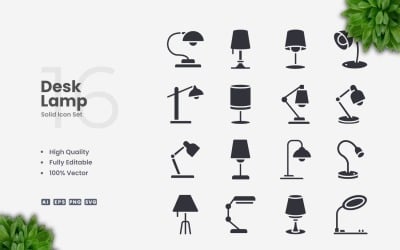 16 Desk Lamp Solid Icons Set