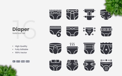 Juego de 16 iconos de pañales lisos