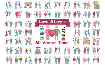 Sada ikon Love Story – kolekce vektorových ikon pro vztahy