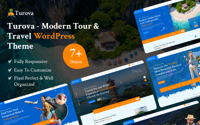 Turova – Thème WordPress moderne et réactif pour la réservation de circuits touristiques et les agences de voyages.