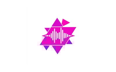 Abstract pink geometric shape with white sound wave, isolated on white background