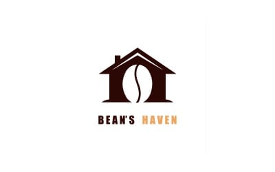 Coffee bean inside a house logo with text beans haven isolated on white background