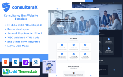 ConsulteraX – Modèle HTML de conseil aux entreprises avec mode clair et sombre
