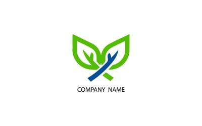 Foglie verdi e rami blu che formano il logo di un&amp;#39;azienda isolato su sfondo bianco