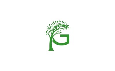 Green tree forming the letter g, isolated on white background