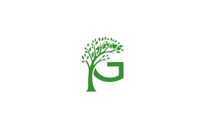 Grüner Baum, der den Buchstaben g bildet, isoliert auf weißem Hintergrund
