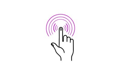 Hand finger touching screen with concentric circles, isolated on white background