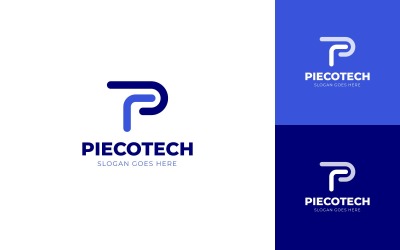Piecotech - Letter P T with Coding symbol logo design