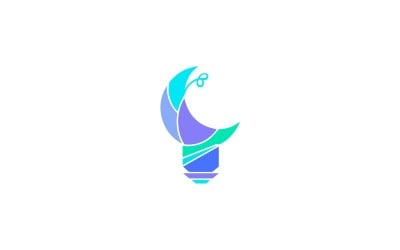 Stylized crescent moon light bulb logo, isolated on white background