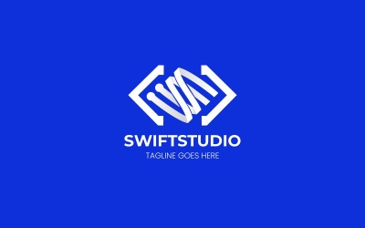 SwiftStudio - Diseño de logotipo con la letra S y símbolo de codificación