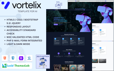 Vortelix – Modello HTML per l&amp;#39;automazione dell&amp;#39;intelligenza artificiale e il flusso di lavoro aziendale