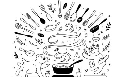 Abstrakte Küchenillustration mit Lebensmittelelementen (Vektordesign)