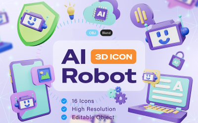 Artificial Intelligence Robot 3D Icon Set