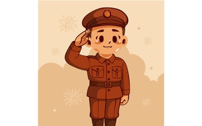 Cartoon Boy in Uniform Saluting