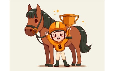 Cartoon Boy Proudly Holding a Trophy