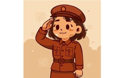 Cartoon Girl in Uniform Saluting