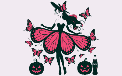 Eleganckie postacie dziewcząt na Halloween z lampionami Jack O Lantern w stylu redakcyjnym