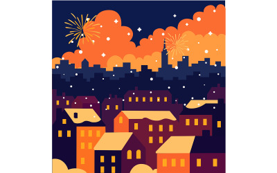 Fireworks Light Up the Night Sky Over the City