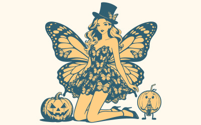 Illustration d&amp;#39;une jeune fille gothique aux ailes éthérées, inspirée par le papillon noir, pour l&amp;#39;art et la décoration de la dark fantasy.