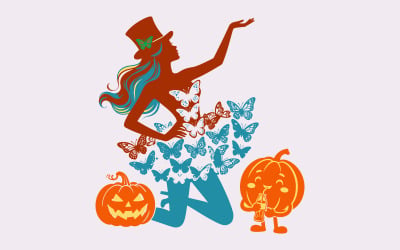 Mistyczna ilustracja motyla z eleganckimi skrzydłami i portretem do projektu graficznego fantasy