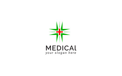 Plantilla de logotipo médico con la combinación de forma de estrella y cruz.