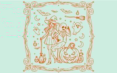 Stylish Witches Halloween Fashion Artwork for Apparel Posters and Party Branding