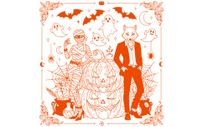 Vetor de Halloween de Múmia e Lobisomem