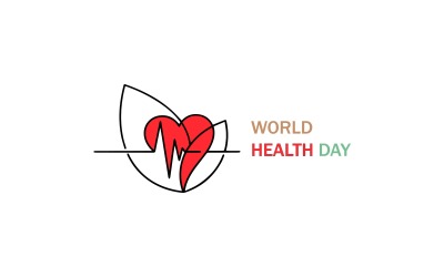 World health day logo with heart and heartbeat line isolated on white background