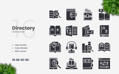 16 Dictionary Solid Icons Set