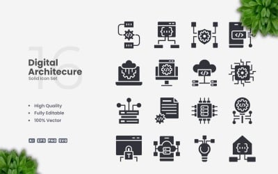 16 Digital Architecture Solid Icons Set