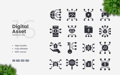 16 Digital Asset Solid Icons Set