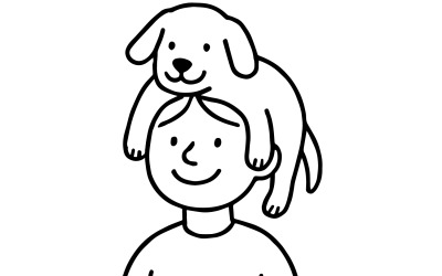 Dessin au trait noir d&amp;#39;une personne souriante avec un chien joyeux