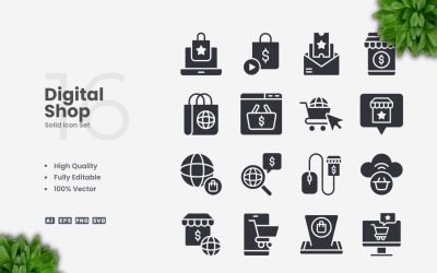 16 Digitale Winkel Solide Pictogrammenset