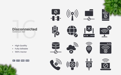 16 Disconnected Solid Icons Set