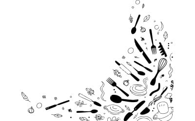 Nowoczesny abstrakcyjny wzór kuchenny z grafiką kulinarną na tle sztuki przemysłu spożywczego