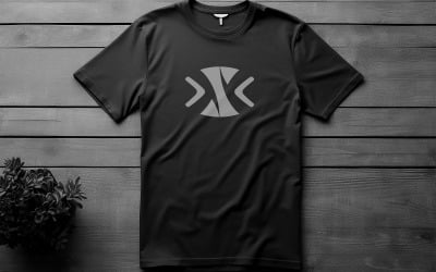 Professional Black T-Shirt Mockup on Wooden Floor with Plant