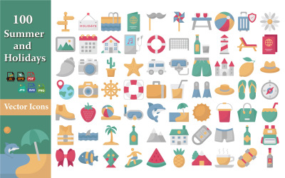 Yaz ve Tatil Simge Paketi | Seyahat, Plaj, Tatil, Tropikal, Macera Vektör Simge Seti