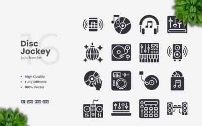 16 Disc Jockey Solid Icons Set