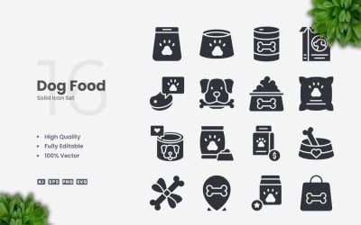 16 Dog Food Solid Icons Set