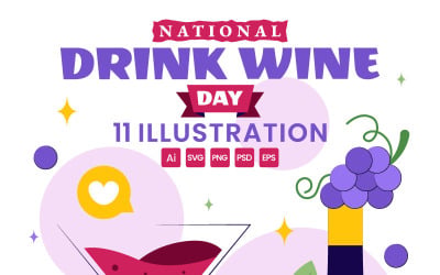 11 illustrationer för den nationella dagen för vin och dryck