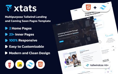 Xtats - Mall för flerfunktionella landningssidor och sidor som kommer snart för Tailwind