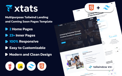 Xtats - Modèle de page d&amp;#39;accueil et de page « Bientôt disponible » polyvalent pour Tailwind