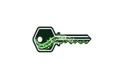 A green key with a glowing stream isolated on white background