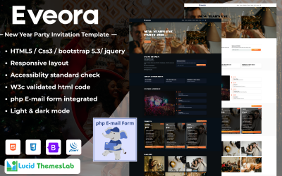 Eveora – Landingpage für Silvesterveranstaltungen – Moderne HTML-Vorlage für Events und Partys