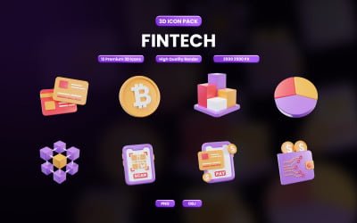 Fintech &amp;amp; Digitale Financiën 3D Icon Pack