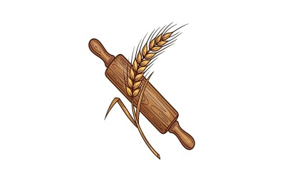 Rolling pin and wheat ear isolated on white background