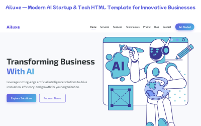 Ailuxe — nowoczesny szablon HTML dla startupów z branży sztucznej inteligencji i technologii dla innowacyjnych firm